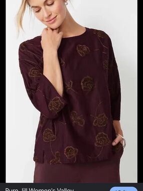 J. Jill Pure Jill "valley cotton lagenlook textured  floral Embroidered Top XS